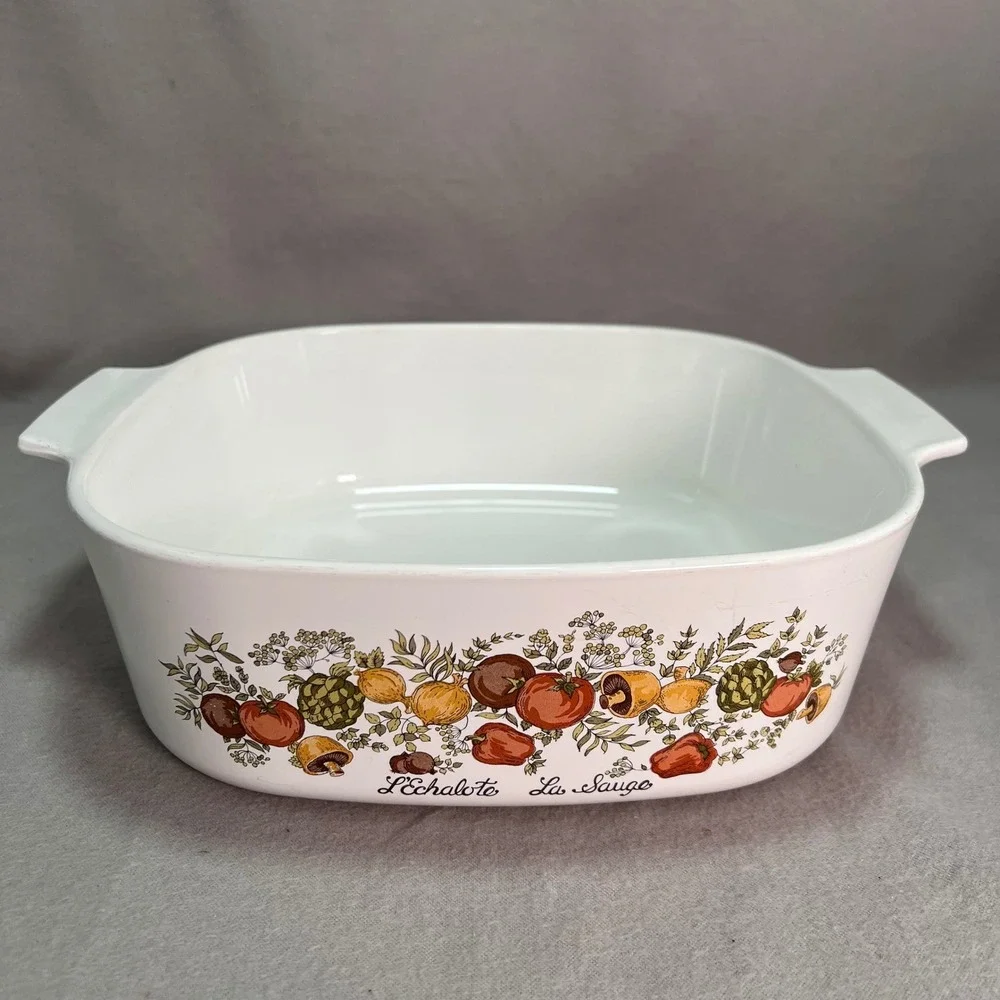 Corning Ware Spice of Life L'Echalote La Sauge A8B 4‎ Quart Square Casserole USA